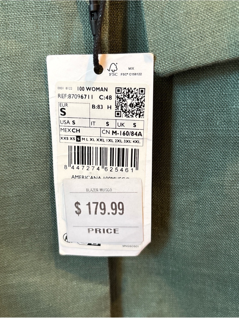 Mango Double-Breasted Blazer Sage Green NWT size Small retail $180 quiet luxury - Picture 4 of 7